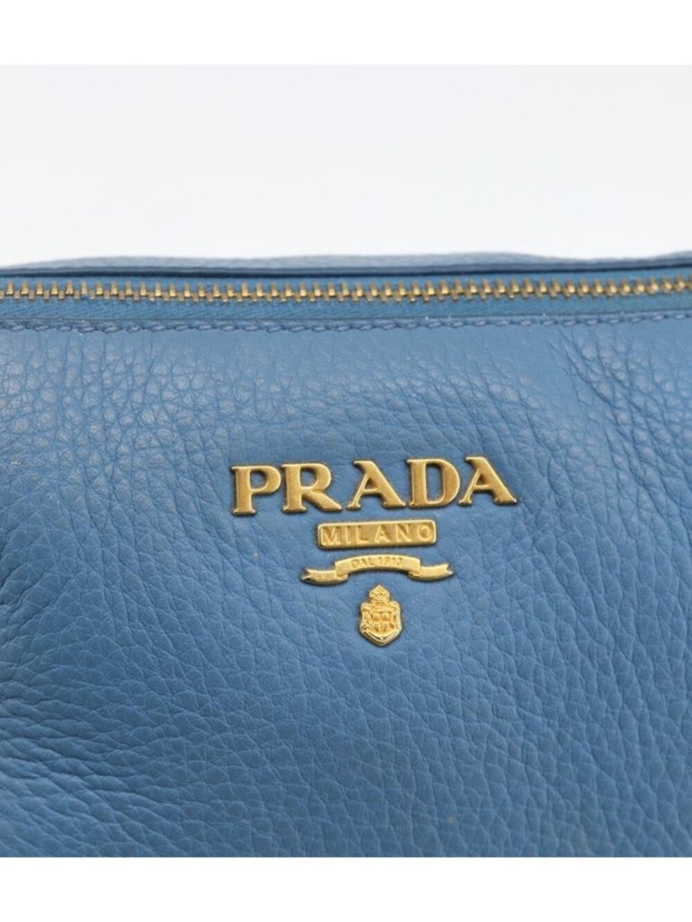 PRADA Pouch Leather Blue Gold - Picture 9 of 16